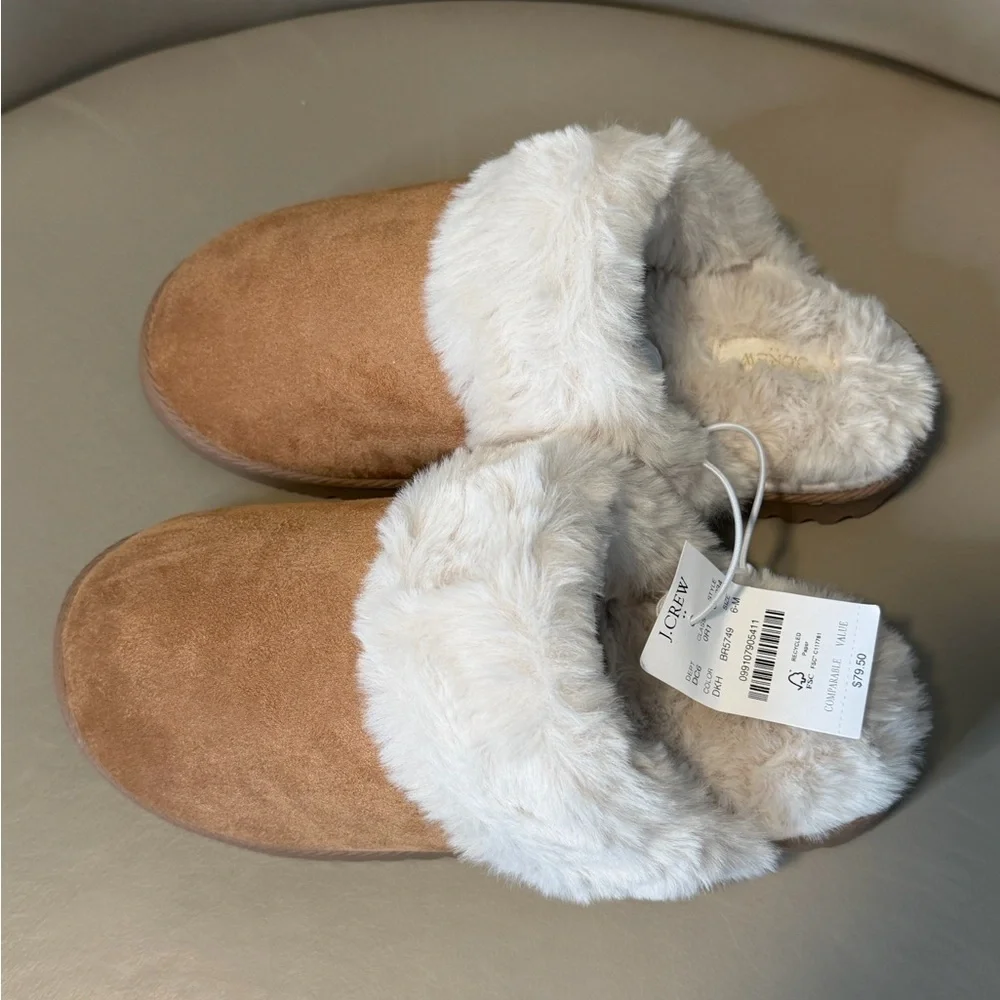 New with Tags! J. Crew Sueded Scuff Slippers in Desert Khaki. Size 6.